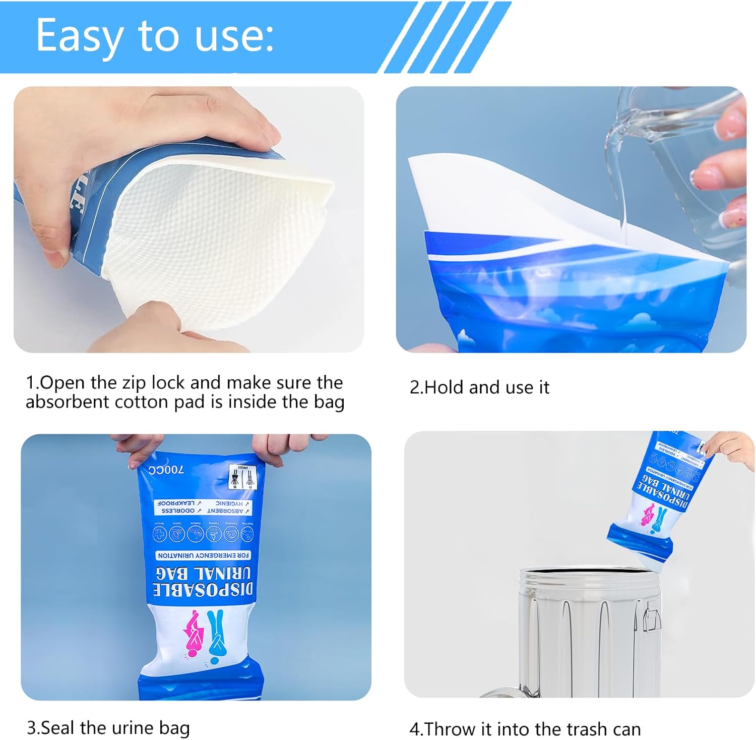 🚻 Pack of 4 Portable Disposable Urine Bag