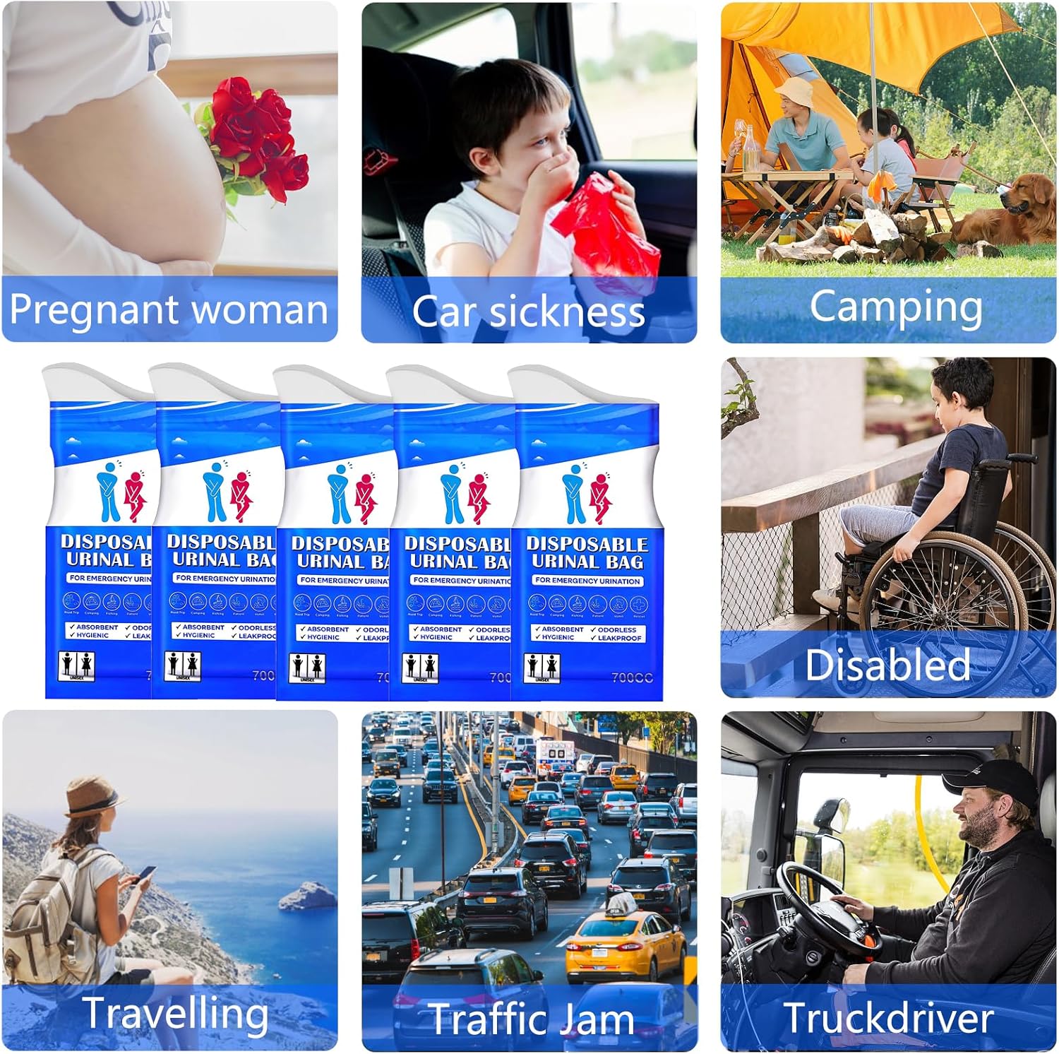 🚻 Pack of 4 Portable Disposable Urine Bag